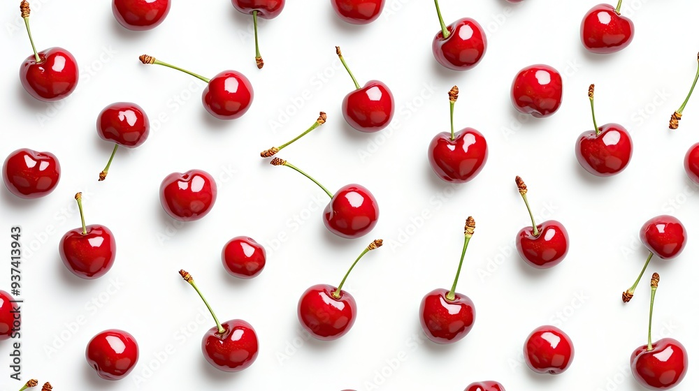 A lot of cherry pattern isolated on white background photo realistic photo realistic hd 4k ultra hd.