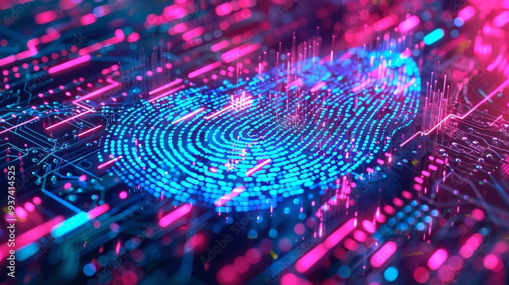 A double exposure of a digital fingerprint and ai circuits showcasing voice recognition technology A double exposure of a digital fingerprint and ai circuits showcasing voice recognition technology