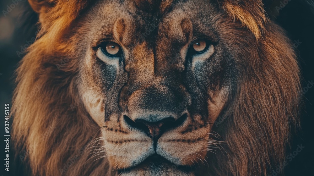 Imposing lion looks straight into the camera, 16:9 Imposing lion looks straight into the camera, 16:9