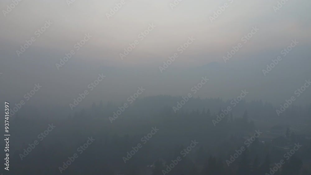 Dark Smoke Wildfire Engulfing Forest In Columbia River Gorge In Oregon, United States. Aerial Drone Shot Dark Smoke Wildfire Engulfing Forest In Columbia River Gorge In Oregon, United States. Aerial Drone Shot
