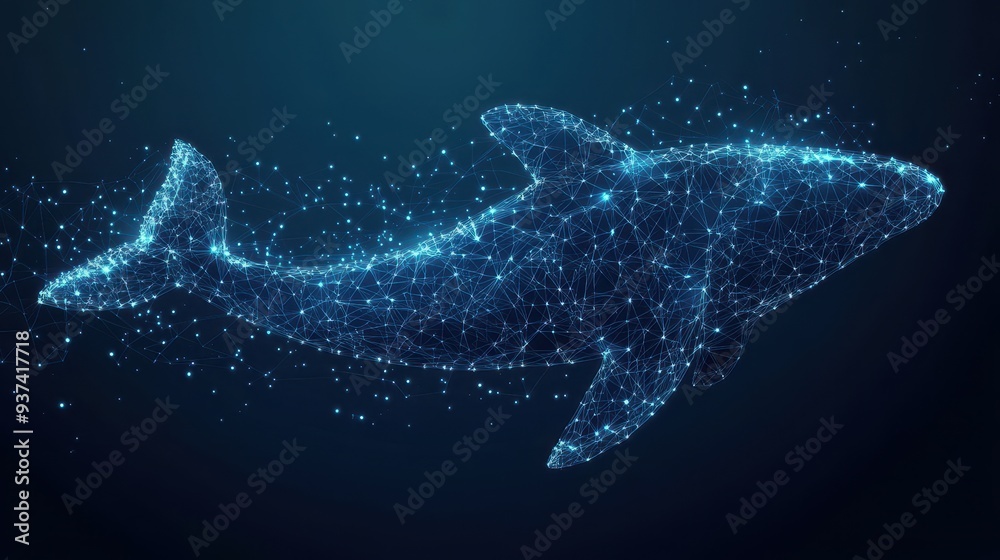Abstract swimming whale using polygonal structure on tech backdrop Abstract swimming whale using polygonal structure on tech backdrop