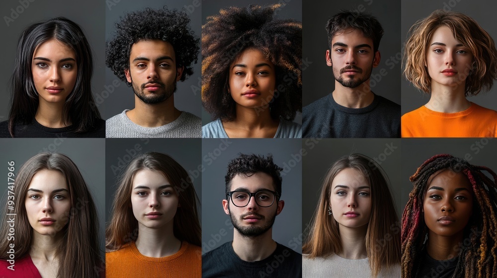 Portrait Collection of Diverse Individuals on a Grey Background Portrait Collection of Diverse Individuals on a Grey Background