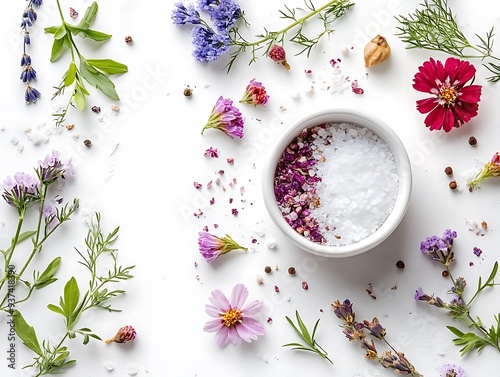 Floral Salt with Herbs - White Background Photo