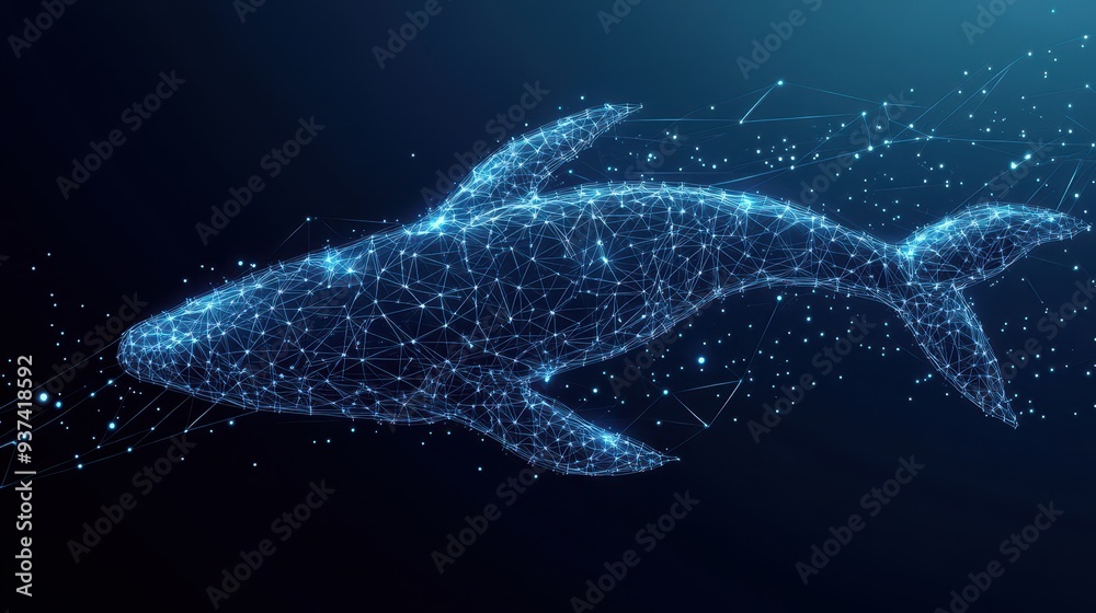 Naklejka premium Polygonal whale representation on blue background with connections