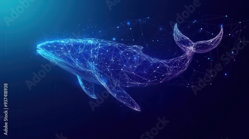 Abstract whale construct with network pattern on tech-themed backdrop