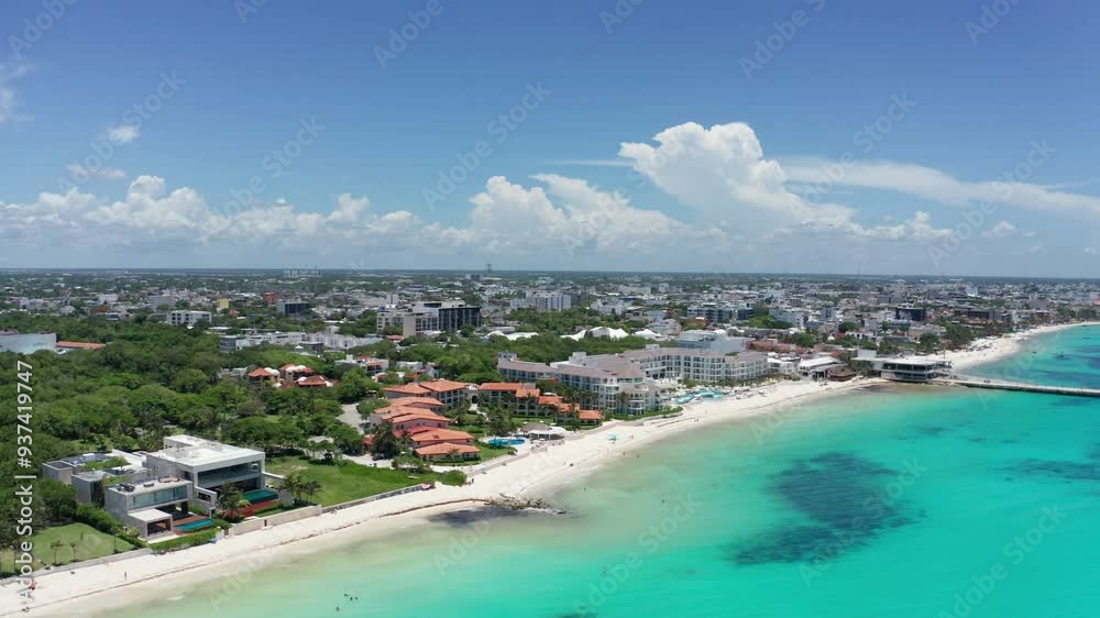 Aerial wide reverse pullback shot of Playa del Carmen in Quintana Roo, Mexico. 4K Aerial wide reverse pullback shot of Playa del Carmen in Quintana Roo, Mexico. 4K