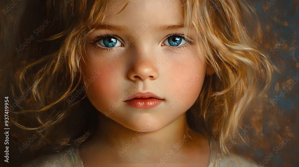 Portrait of a young child, oil painting, warm and earthy tones, soft brushstrokes, hand-painted, capturing wonder and purity, subtle details in facial features, traditional style. Portrait of a young child, oil painting, warm and earthy tones, soft brushstrokes, hand-painted, capturing wonder and purity, subtle details in facial features, traditional style.