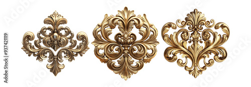 Decorative ornaments set isolated on transparent background, vintage decorative elements for decoration and design