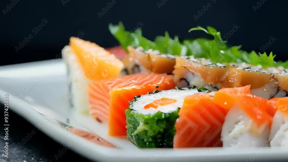 Explore the art of sushi making with fresh ingredients at a bustling restaurant in Tokyo, showcasing vibrant flavors and textures Explore the art of sushi making with fresh ingredients at a bustling restaurant in Tokyo, showcasing vibrant flavors and textures