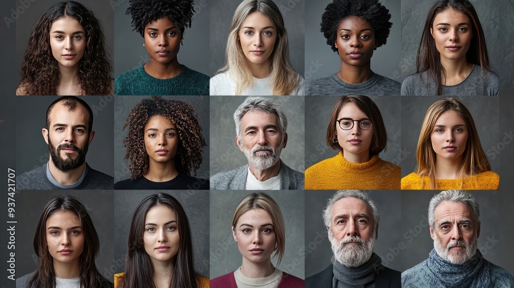 Portrait Collection of Diverse Individuals on a Grey Background Portrait Collection of Diverse Individuals on a Grey Background