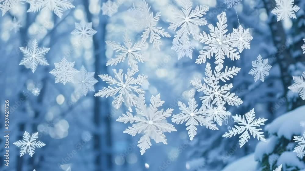 Magical winter wonderland with swirling snowflakes in a serene forest setting during a snowy evening Magical winter wonderland with swirling snowflakes in a serene forest setting during a snowy evening
