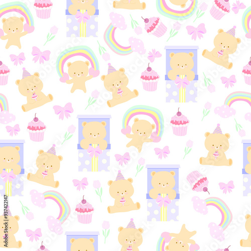 cute bear happy birthday seamless pattern 