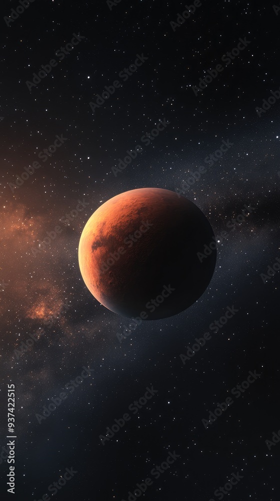 A red planet in the vast expanse of space, surrounded by a scattering of stars and a faint band of the milky way galaxy. A red planet in the vast expanse of space, surrounded by a scattering of stars and a faint band of the milky way galaxy.