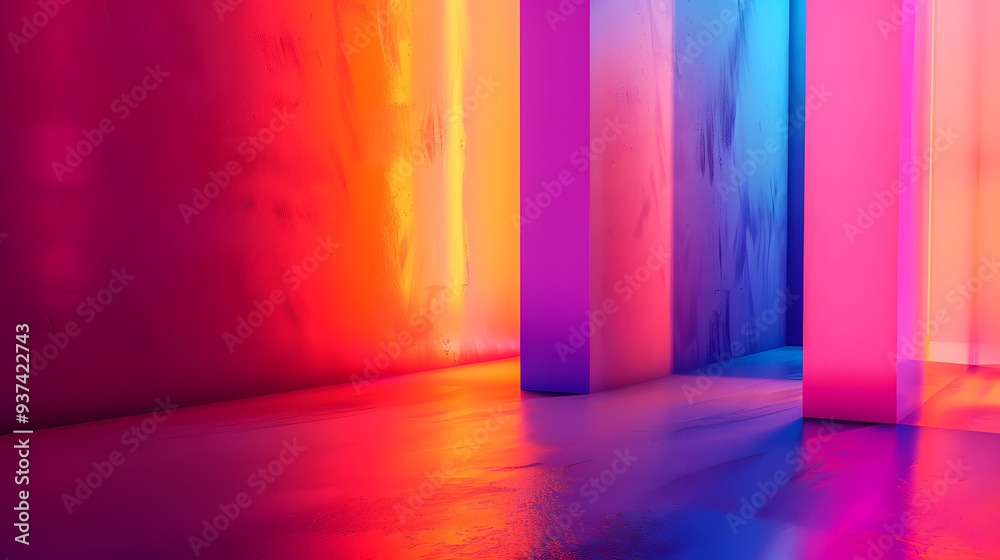 Fototapeta premium Orange, pink and blue neon color lamp, ideal for gaming background 