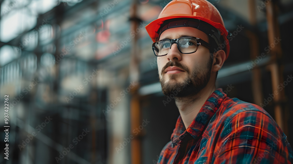 A man, a worker, a builder by profession, in a uniform and a helmet. AI Generated