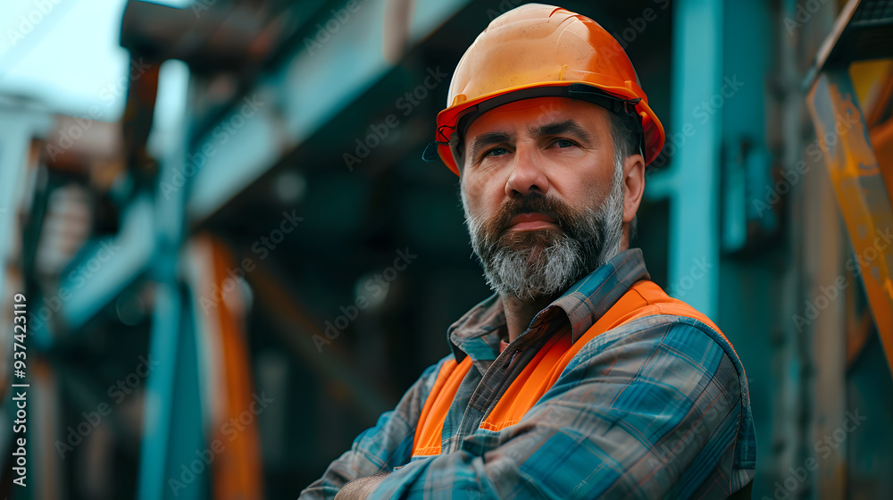 A man, a worker, a builder by profession, in a uniform and a helmet. AI Generated A man, a worker, a builder by profession, in a uniform and a helmet. AI Generated