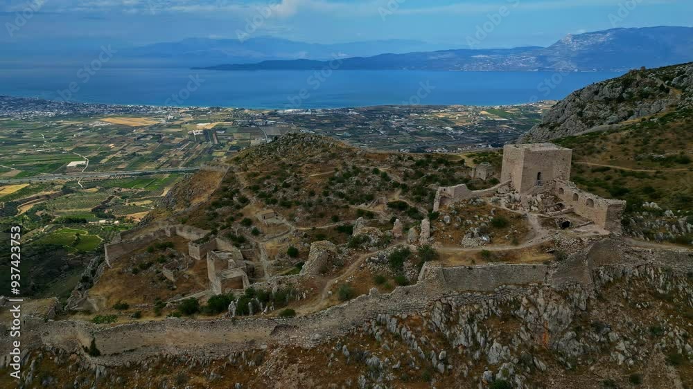 Drone video of Acrocorinth castle, a massive defensive fortress from Ancient Greece Drone video of Acrocorinth castle, a massive defensive fortress from Ancient Greece