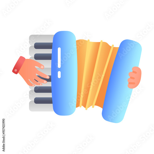 Musical accordion icon in flat style 