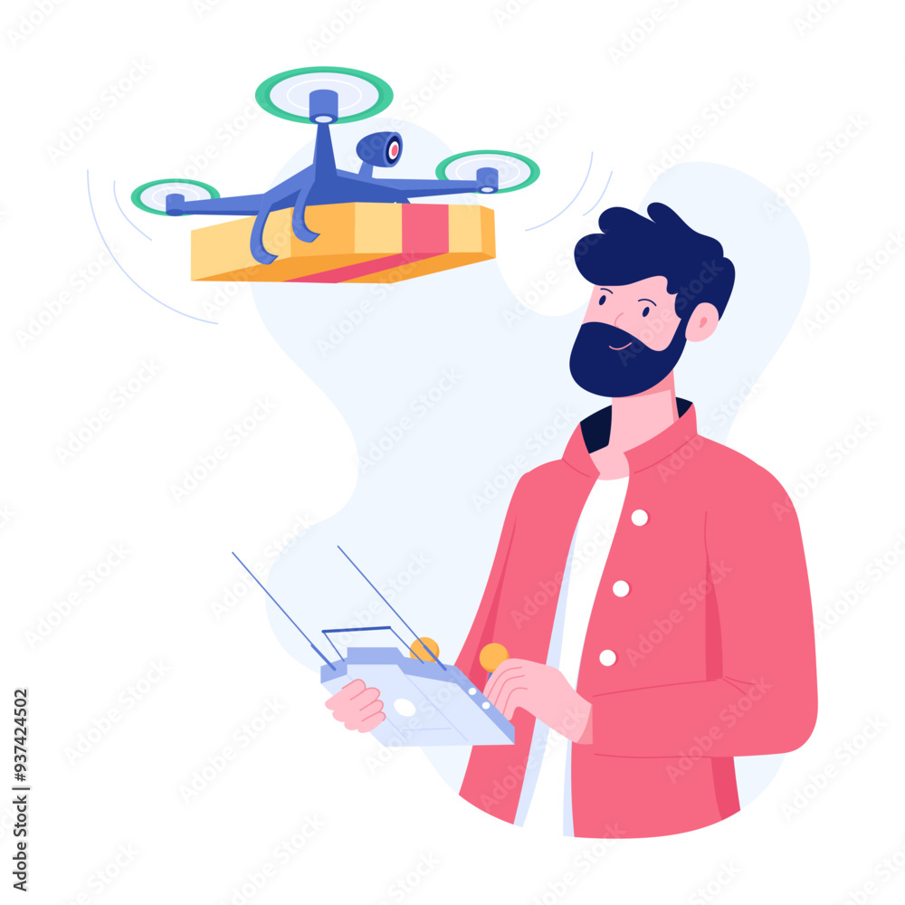 A flat character illustration of drone delivery A flat character illustration of drone delivery