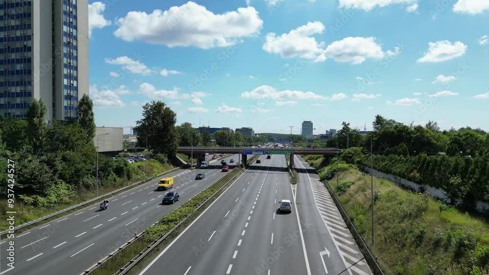 Katowice A4 freeway with medium traffic - cars and truck driving road - 4K Katowice A4 freeway with medium traffic - cars and truck driving road - 4K
