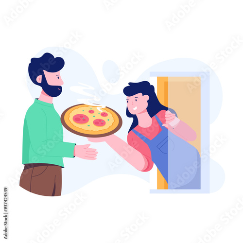 Pizza home delivery illustration in flat style 