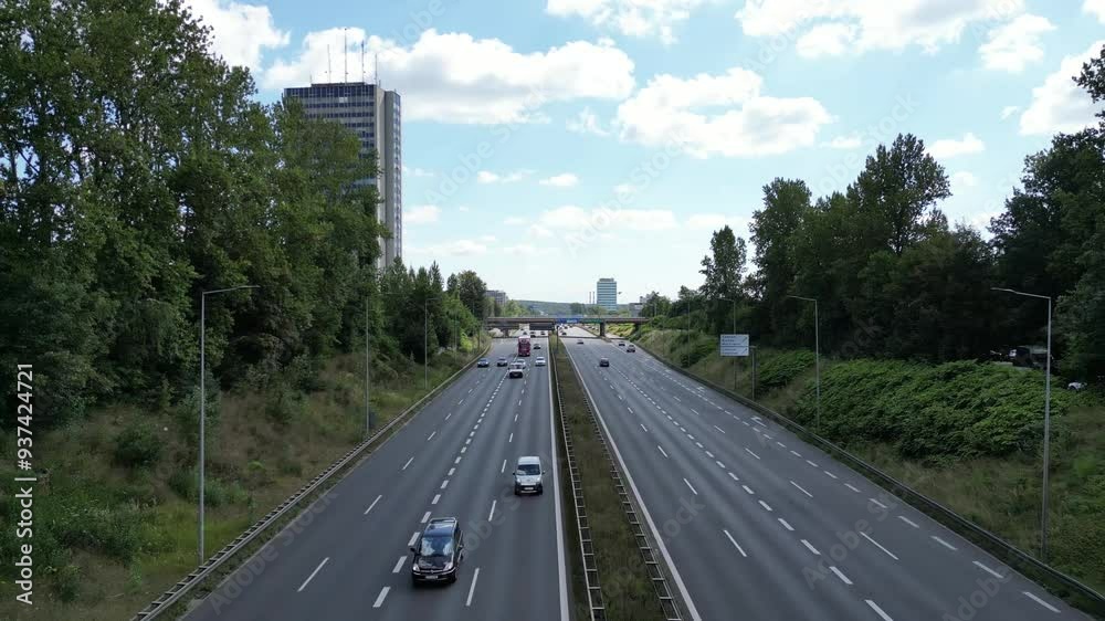 Katowice A4 freeway with low traffic - cars and truck driving road - 4K Katowice A4 freeway with low traffic - cars and truck driving road - 4K