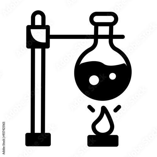 Hand drawn icon of retort stand with chemical flask 