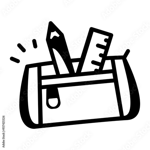 Stationery pouch icon in hand drawn style 