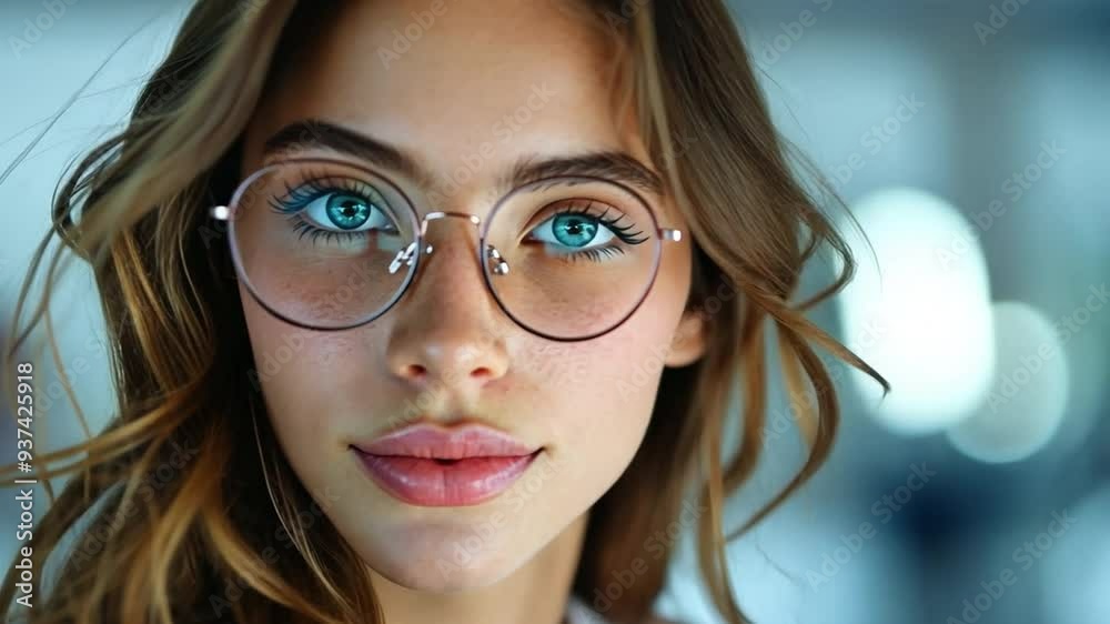 A young lady in an opticians trying on spectacles A young lady in an opticians trying on spectacles