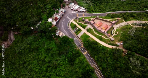 Above View Of Hai Van Quan Over Hillside Road Between Thua Thien Hue Province And Da Nang City, Vietnam. Aerial Shot photo