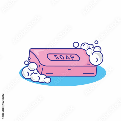 A bar of pink soap with bubble vector illustration,cartoon flat style.isolated  on white background