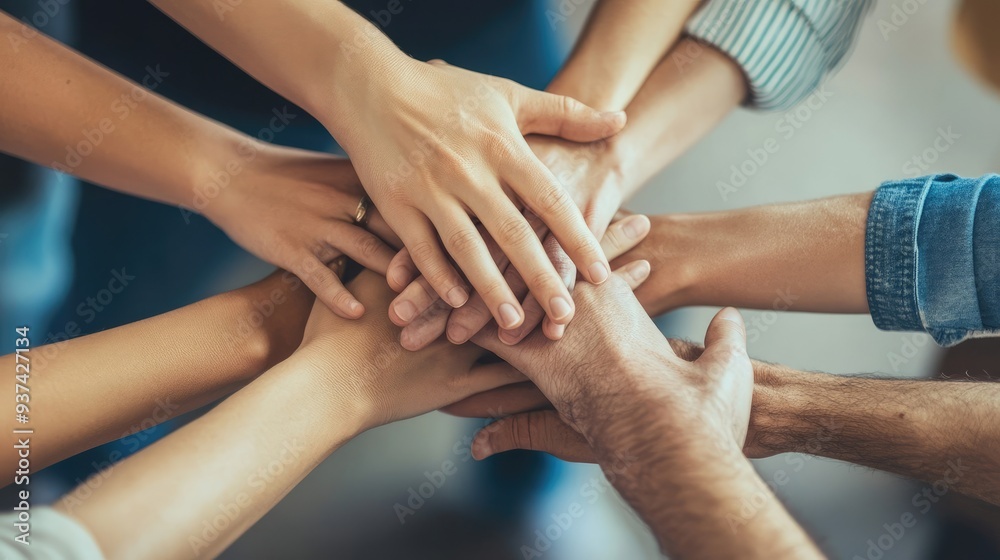 Hands Stacked Together Representing Unity and Cooperation Hands Stacked Together Representing Unity and Cooperation