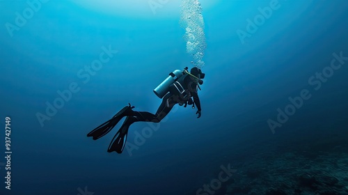 Diver near sea bottom.