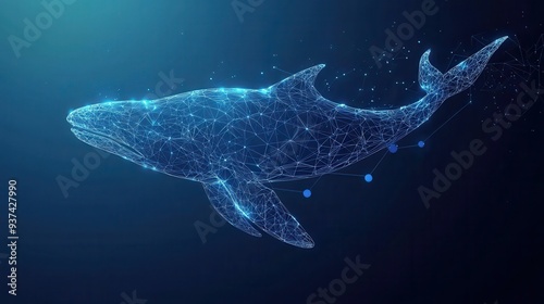 Geometric whale silhouette with interconnected nodes on blue backdrop