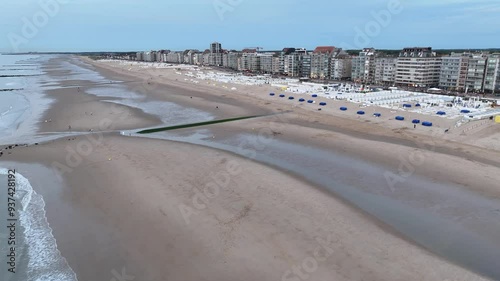 Aerial Approach Knokke Beach in Belgium on a Summer's Evening photo