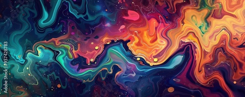 Abstract liquid patterns, psychedelic and neon colors, organic flow, digital painting photo