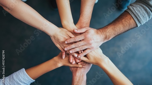 Hands Stacked Together Representing Unity and Cooperation