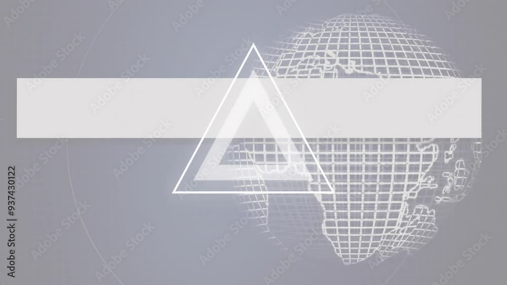 Rotating triangle and circle animation over wireframe globe, digital art illustration Rotating triangle and circle animation over wireframe globe, digital art illustration