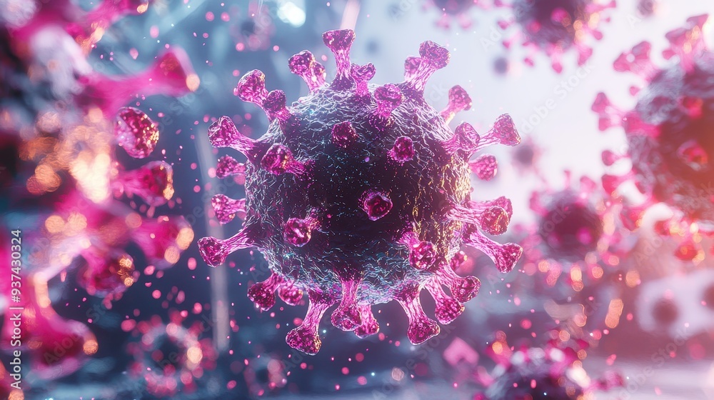 D Rendering of Coronavirus with Pink Spikes