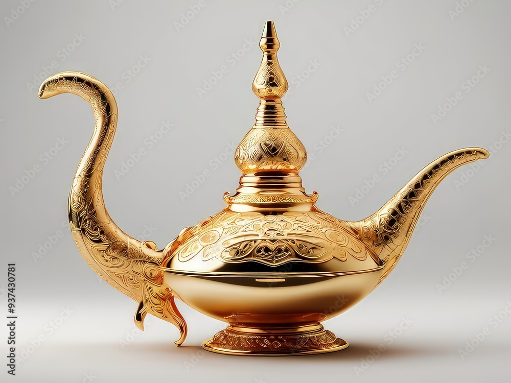 Fototapeta premium gold arabian genie lamp side view full length