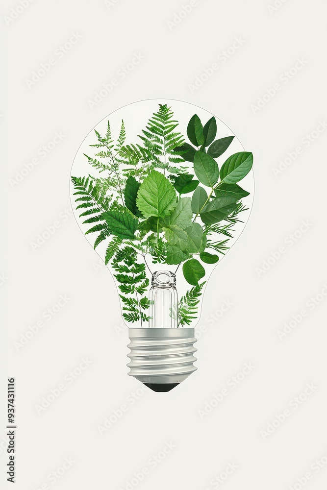 Green Leaves Inside Lightbulb Concept of Nature Sustainability and Renewable Energy Green Leaves Inside Lightbulb Concept of Nature Sustainability and Renewable Energy