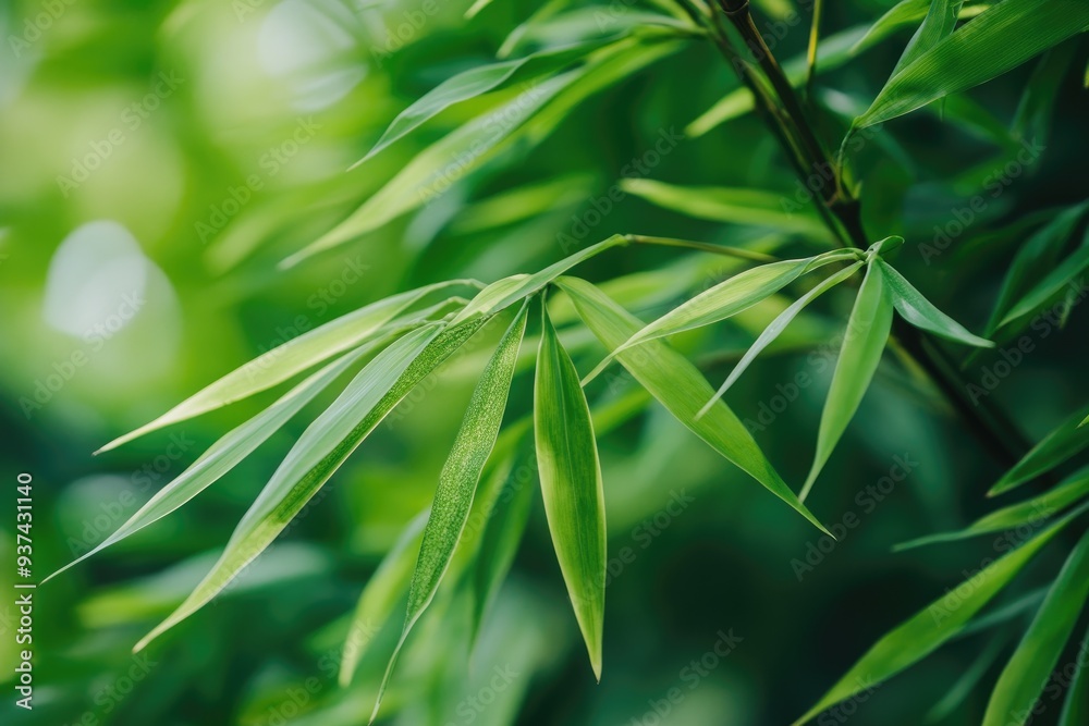 Close-up of green bamboo leaves with a blurred background.