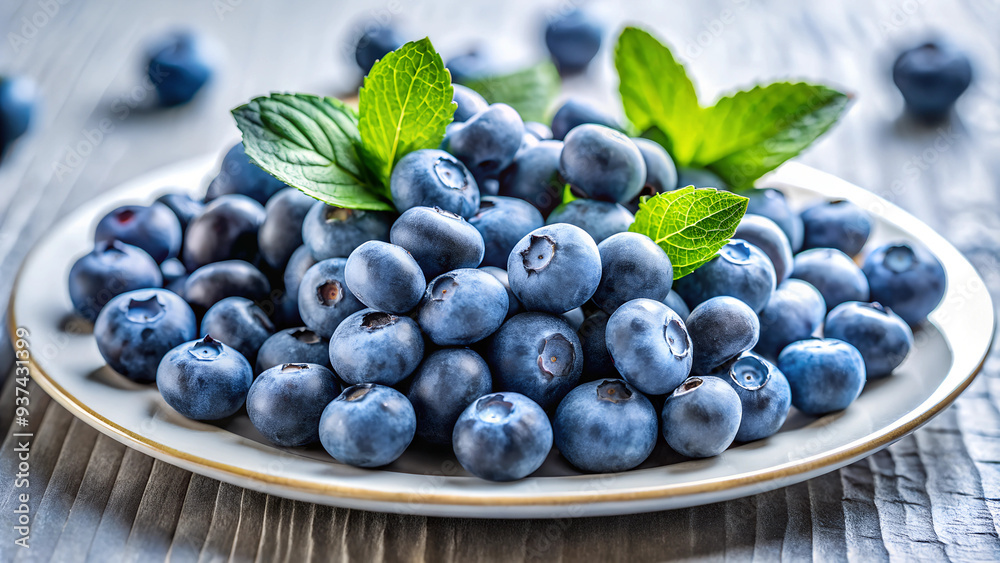 Photo, close-up blueberries in a white elegant basket, natural background