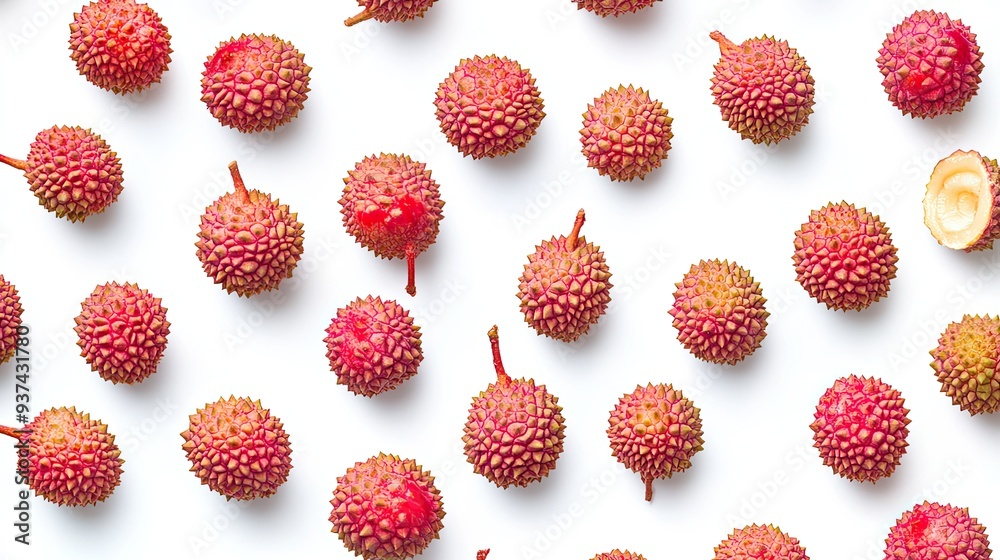A lot of lychee pattern isolated on white background photo realistic photo realistic hd 4k ultra hd.