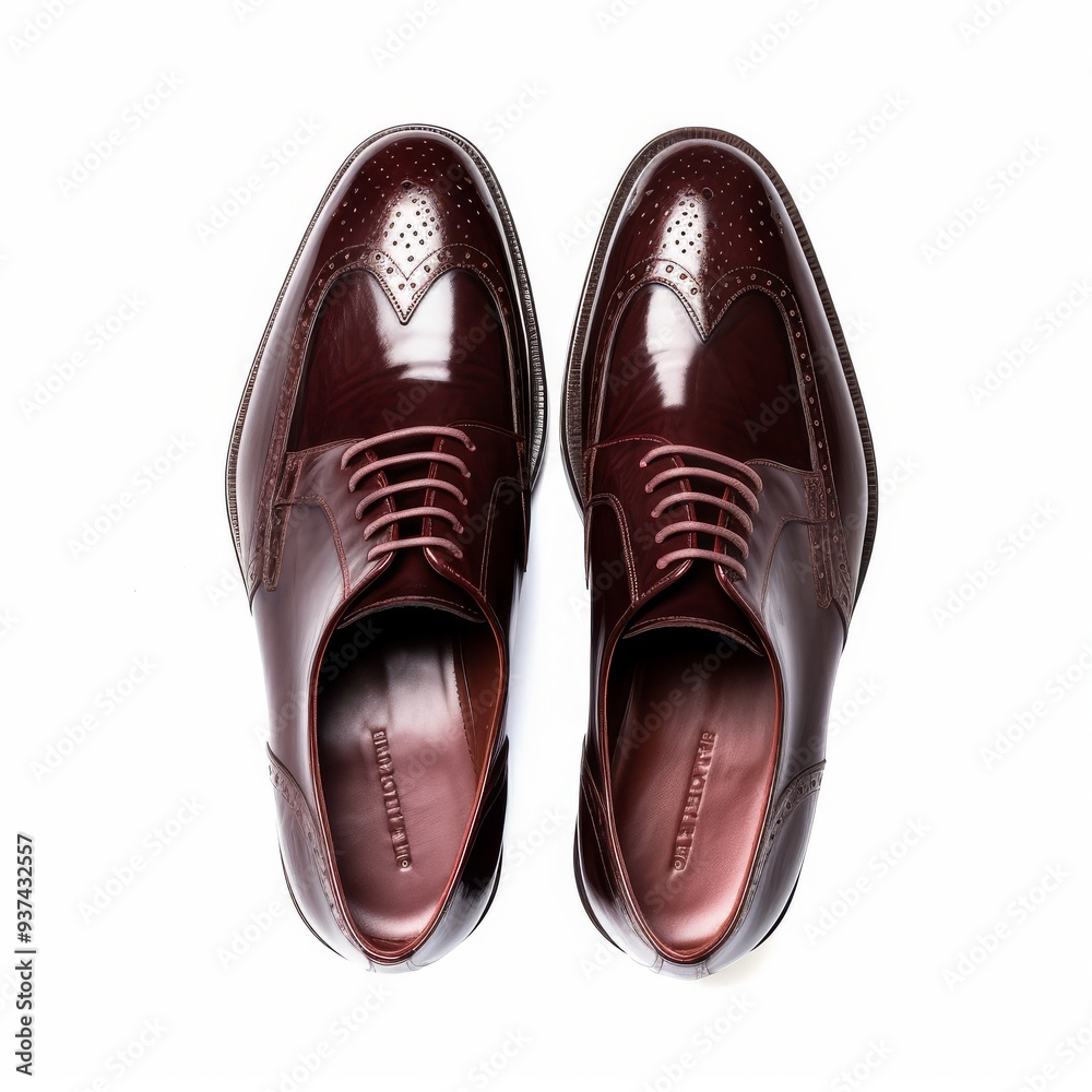 Elegant Brown Leather Dress Shoes for Men, Top View, Shiny Brogues for Formal Wear, Business and Style Fashion Elegant Brown Leather Dress Shoes for Men, Top View, Shiny Brogues for Formal Wear, Business and Style Fashion