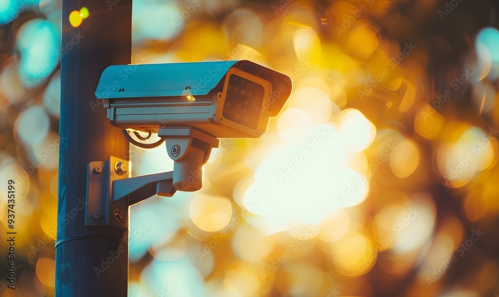 Outdoor CCTV monitoring, security cameras with sunlight flare. Outdoor CCTV monitoring, security cameras with sunlight flare.