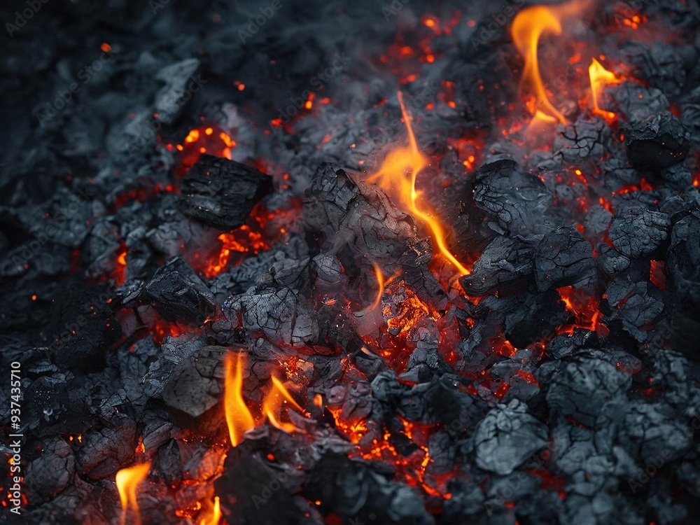 Close-up of burning embers and flames in a fireplace. Close-up of burning embers and flames in a fireplace.