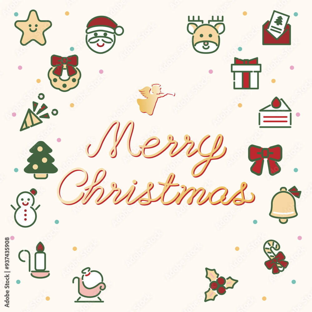 Fototapeta premium クリスマス フレーム 背景 アイコン ピクトグラム かわいい コピースペース イラスト 背景