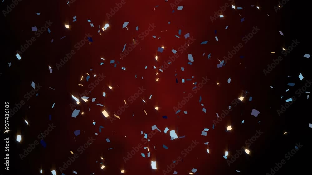 Animation confetti falling on dark red background, creating festive atmosphere