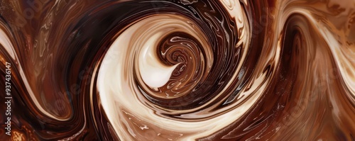 Coffee and milk in a swirl, forming intricate organic designs, soothing and artistic, digital illustration